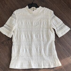 VILA White Textured Short Sleeve Blouse Medium